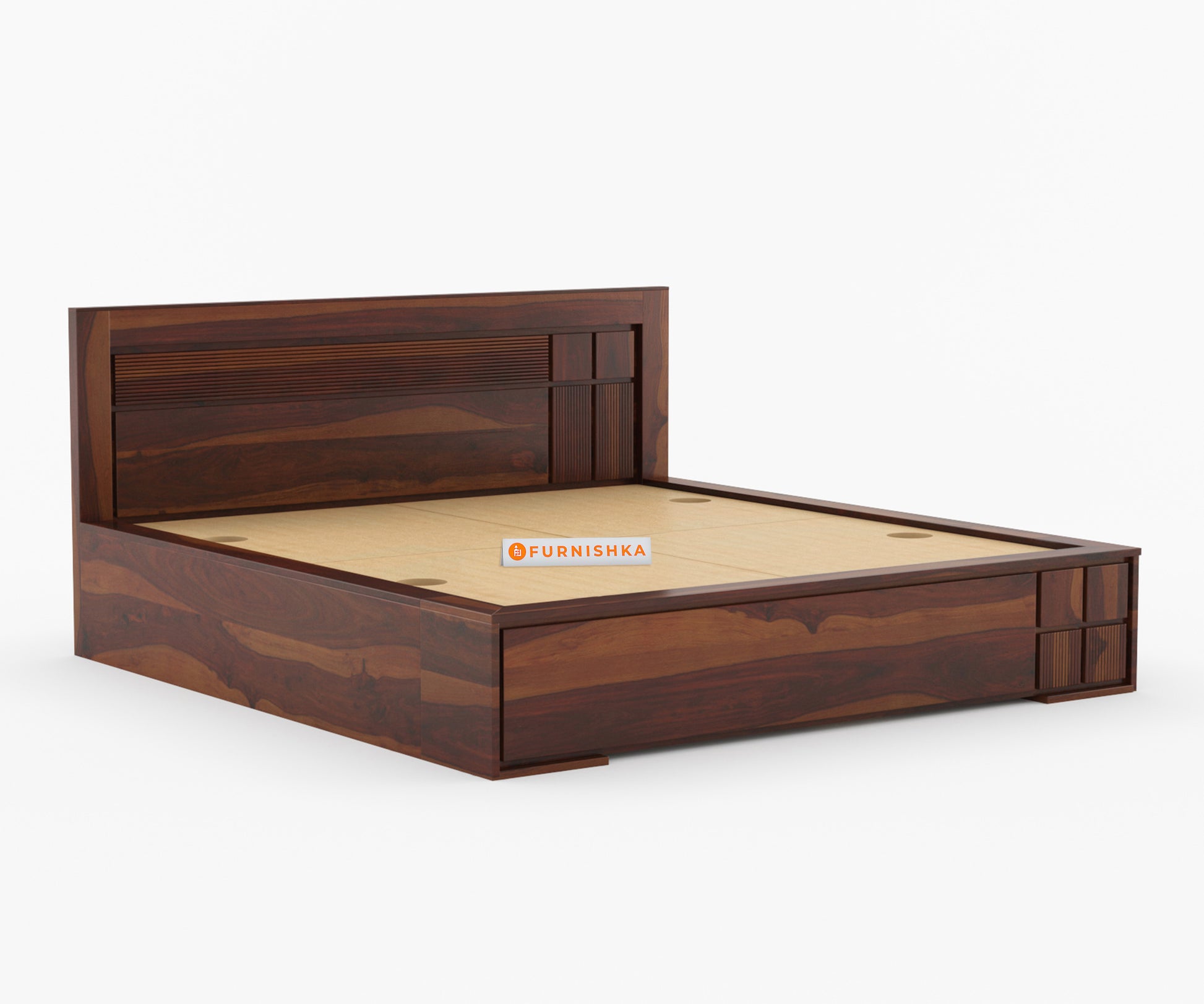 Amelia Sheesham wood Hydraulic Storage Bed Queen Size - Furnishka 