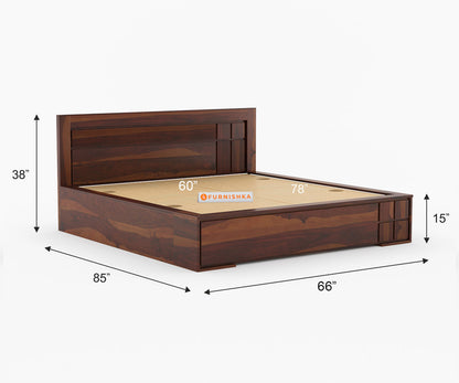 Amelia Sheesham wood Hydraulic Storage Bed Queen Size - Furnishka 