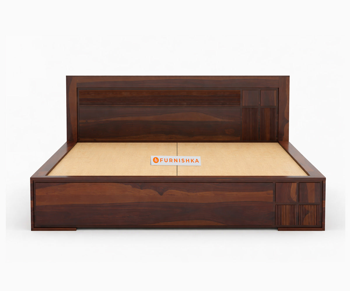 Amelia Sheesham wood Hydraulic Storage Bed Queen Size - Furnishka 