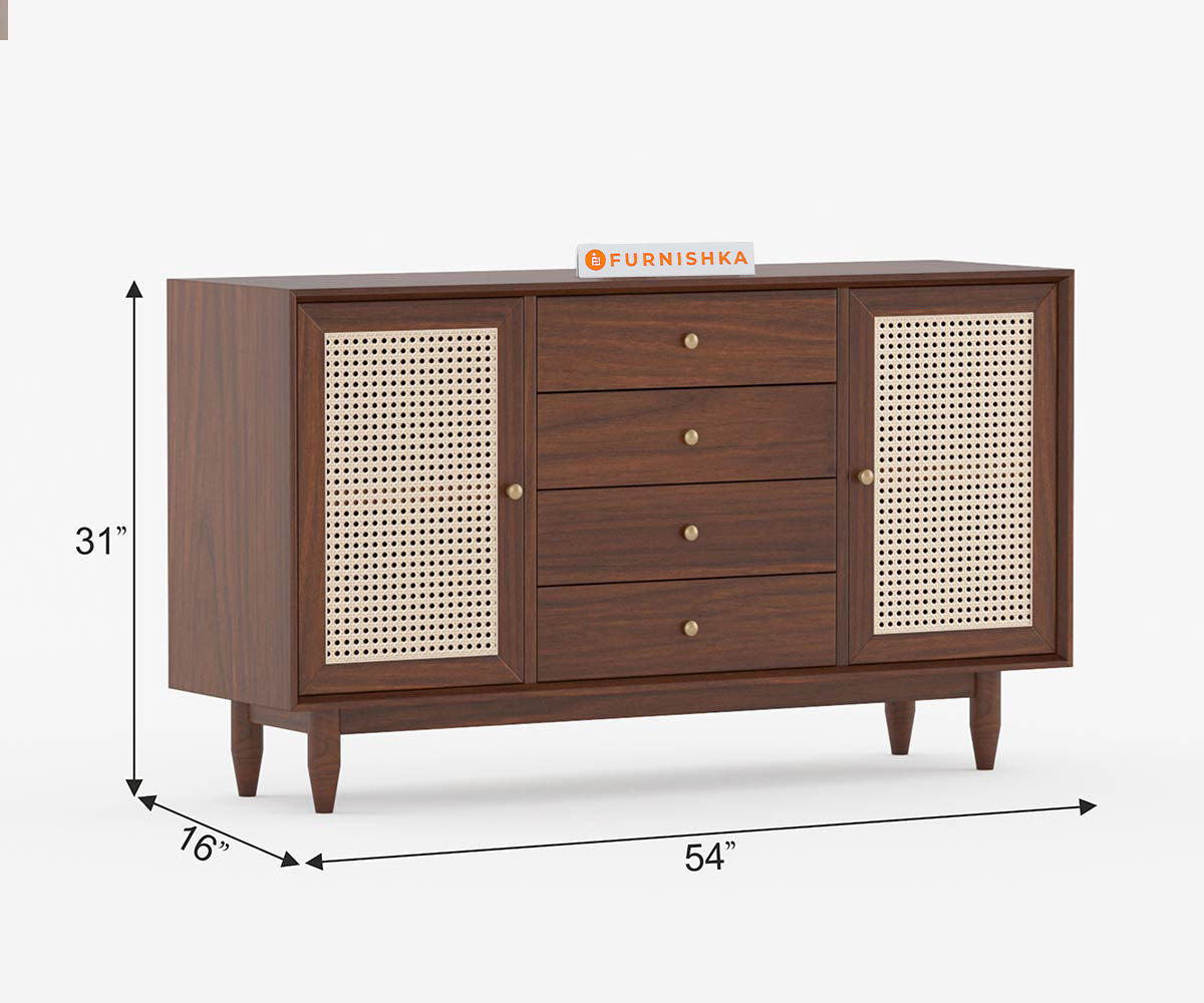 Angela acacia Wood Cane Chest of Drawer - Furnishka 