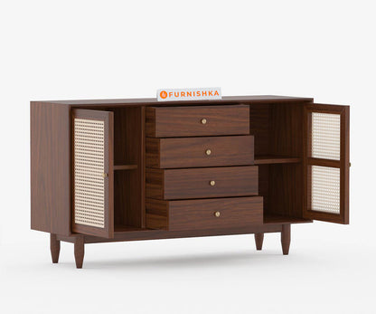 Angela acacia Wood Cane Chest of Drawer - Furnishka 