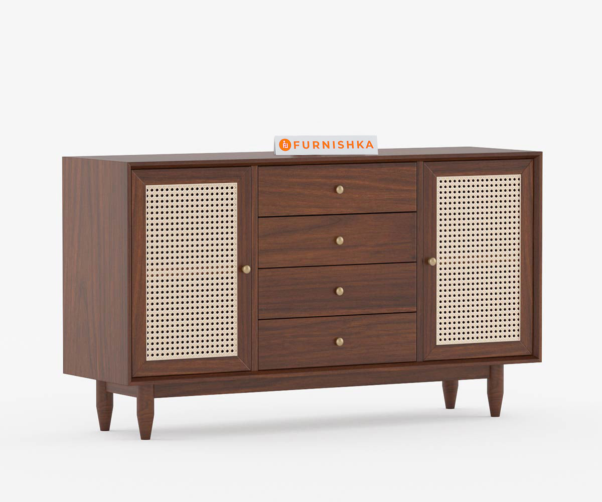 Angela acacia Wood Cane Chest of Drawer - Furnishka 