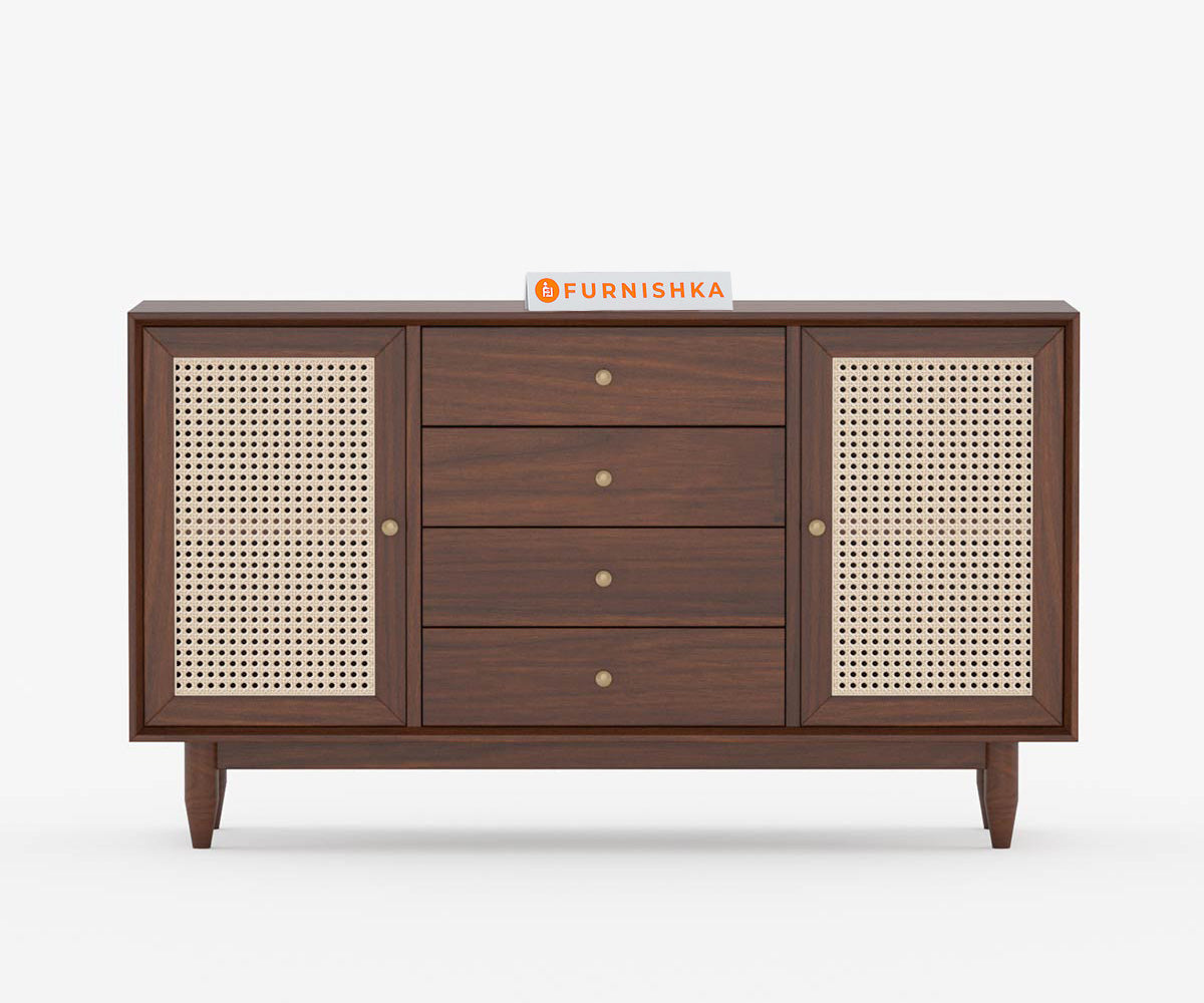 Angela acacia Wood Cane Chest of Drawer - Furnishka 