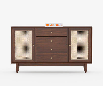 Angela acacia Wood Cane Chest of Drawer - Furnishka 