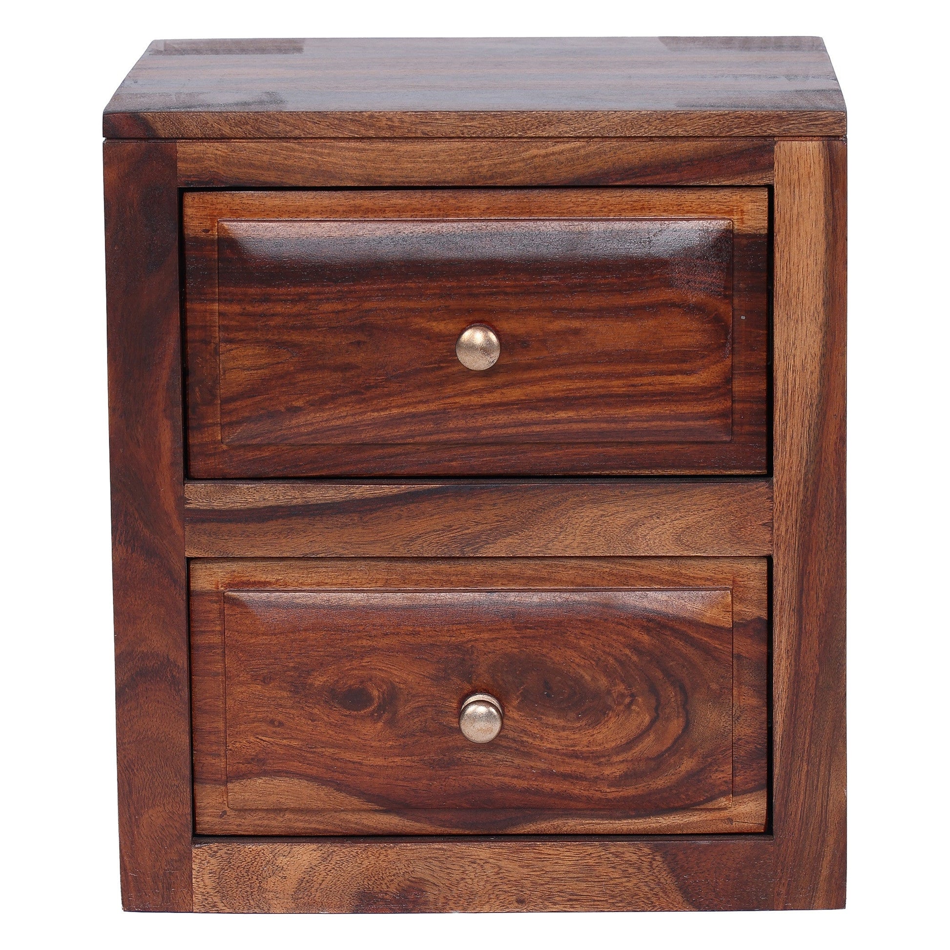 Ansho Sheesham Bedside Table with Double Drawer - Furnishka 
