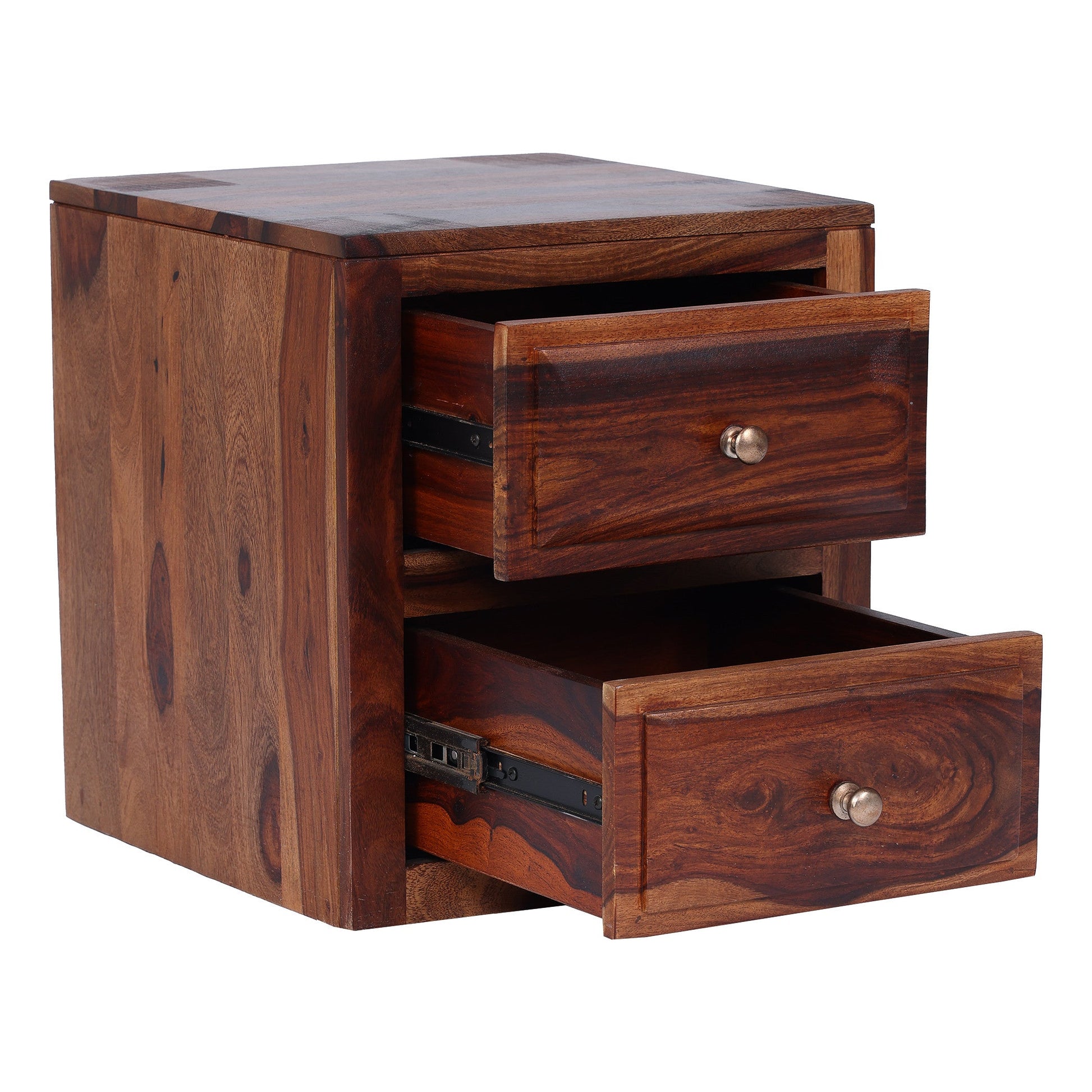 Ansho Sheesham Bedside Table with Double Drawer - Furnishka 