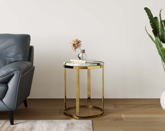 Arcus Side Table with Green Choco Marble Top - Furnishka