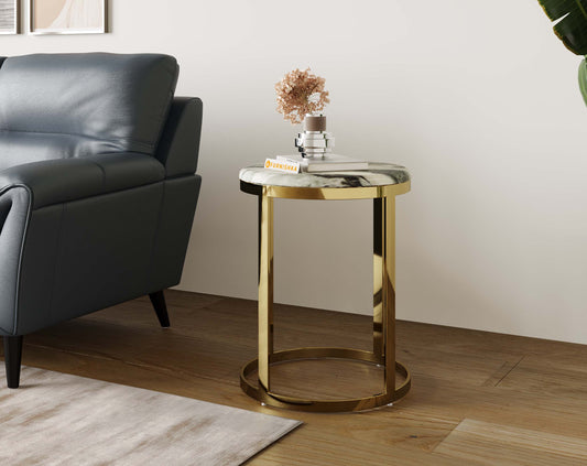 Arcus Side Table with Green Choco Marble Top - Furnishka 