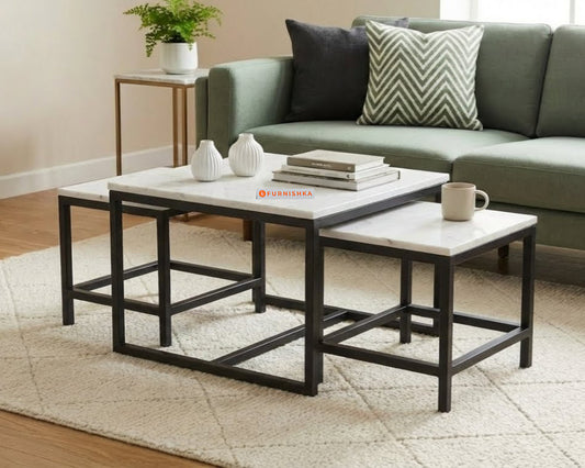 Arina Marble Nesting Coffee Table in Black Finish - Furnishka 