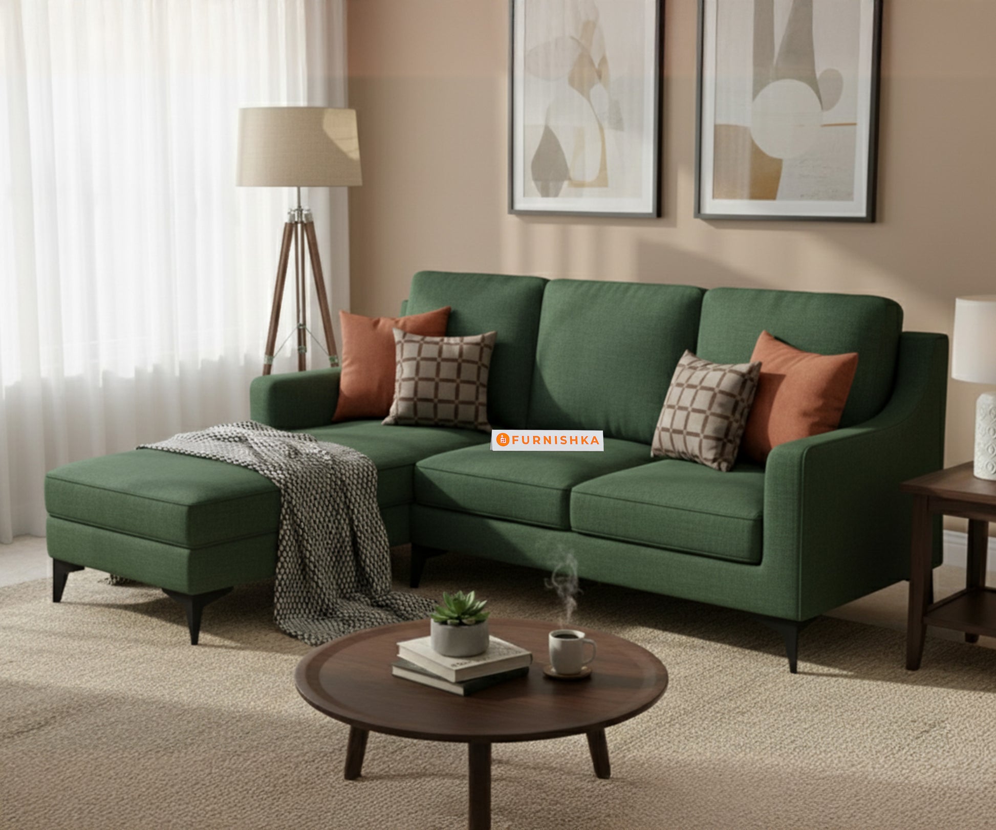 Arrasso 2+Sectional Sofa LHS - Dark Green Pine - Furnishka 