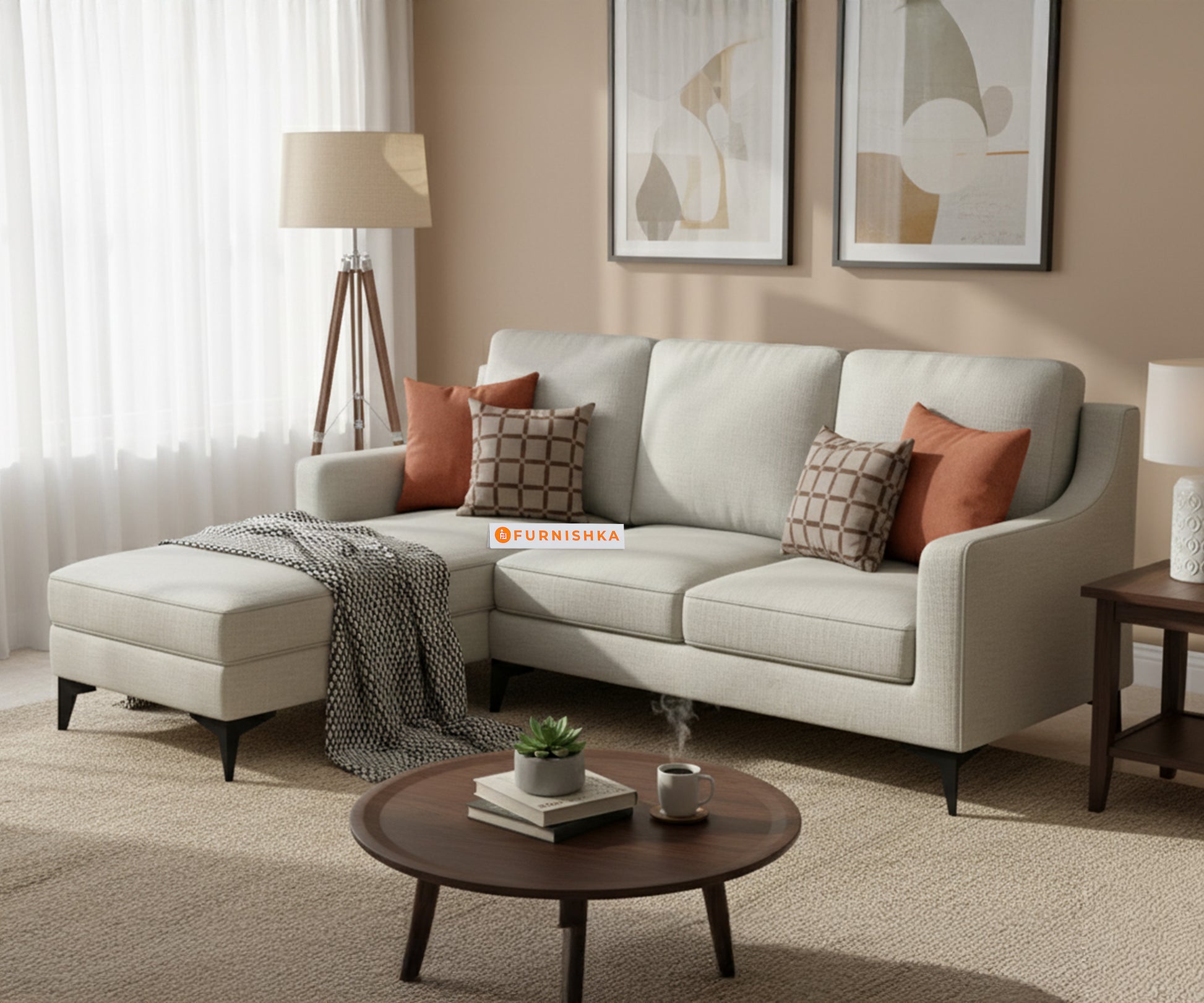 Arrasso 2+Sectional Sofa LHS Light Beige - Furnishka 