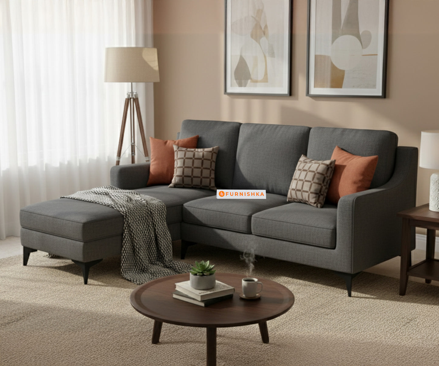 Arrasso 2+Sectional Sofa LHS - Trout- Space Grey - Furnishka 