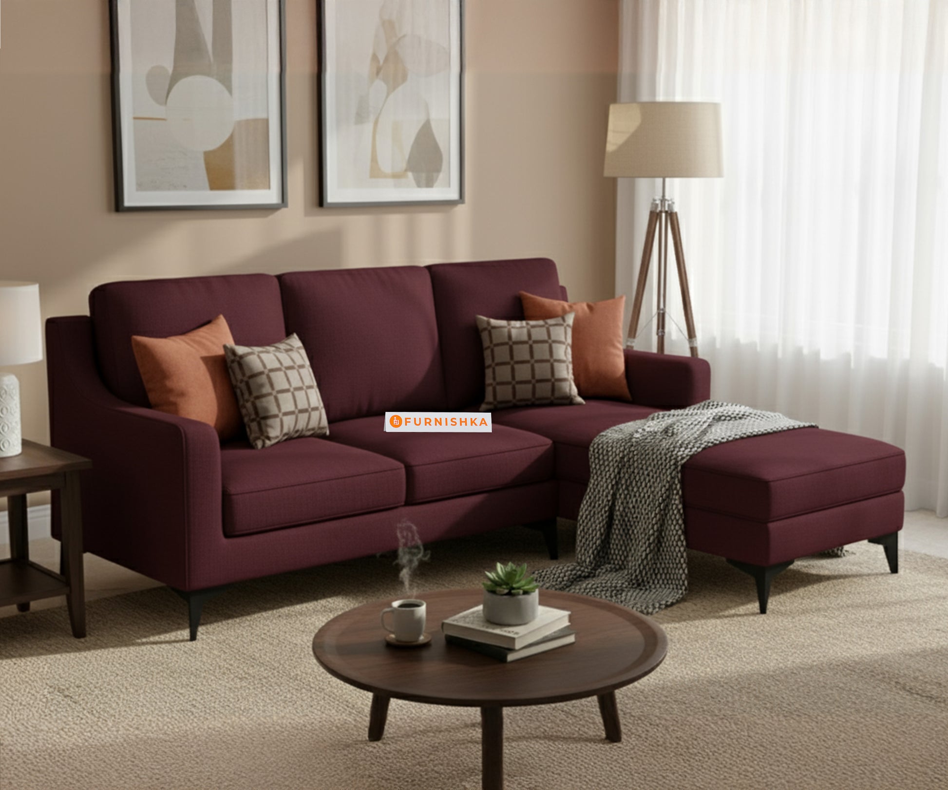 Arrasso 2+Sectional Sofa RHS - Dark Red Wine - Furnishka 