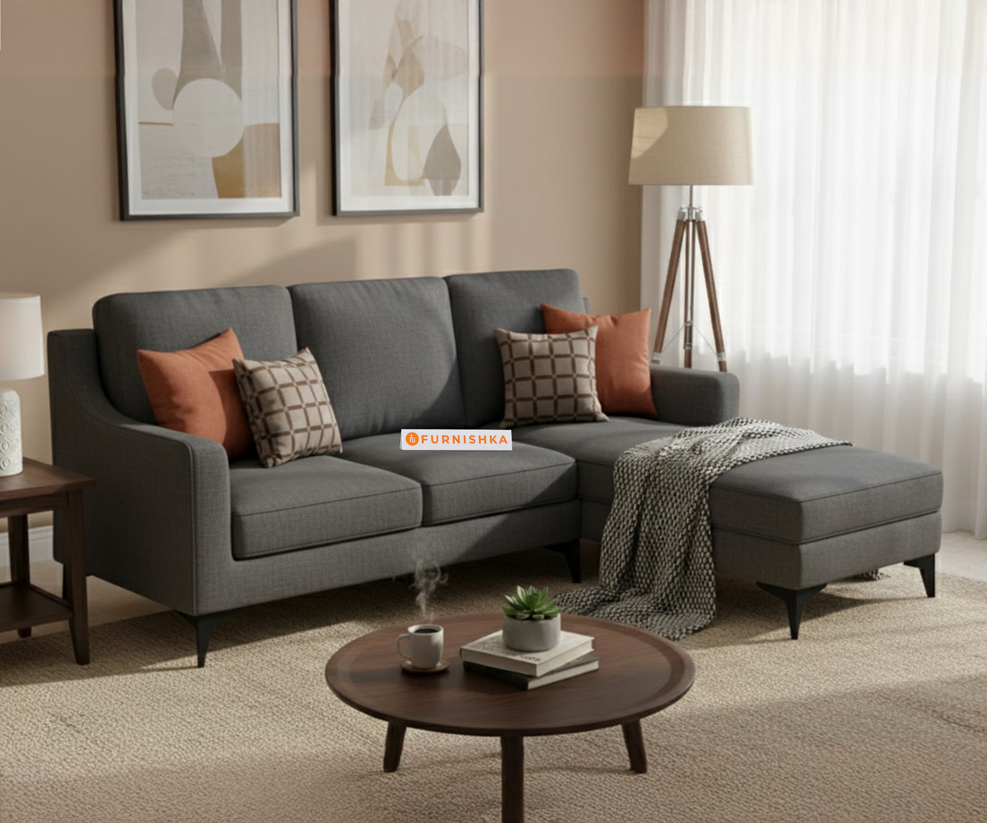 Arrasso 2+Sectional Sofa RHS - Trout- Space Grey - Furnishka 