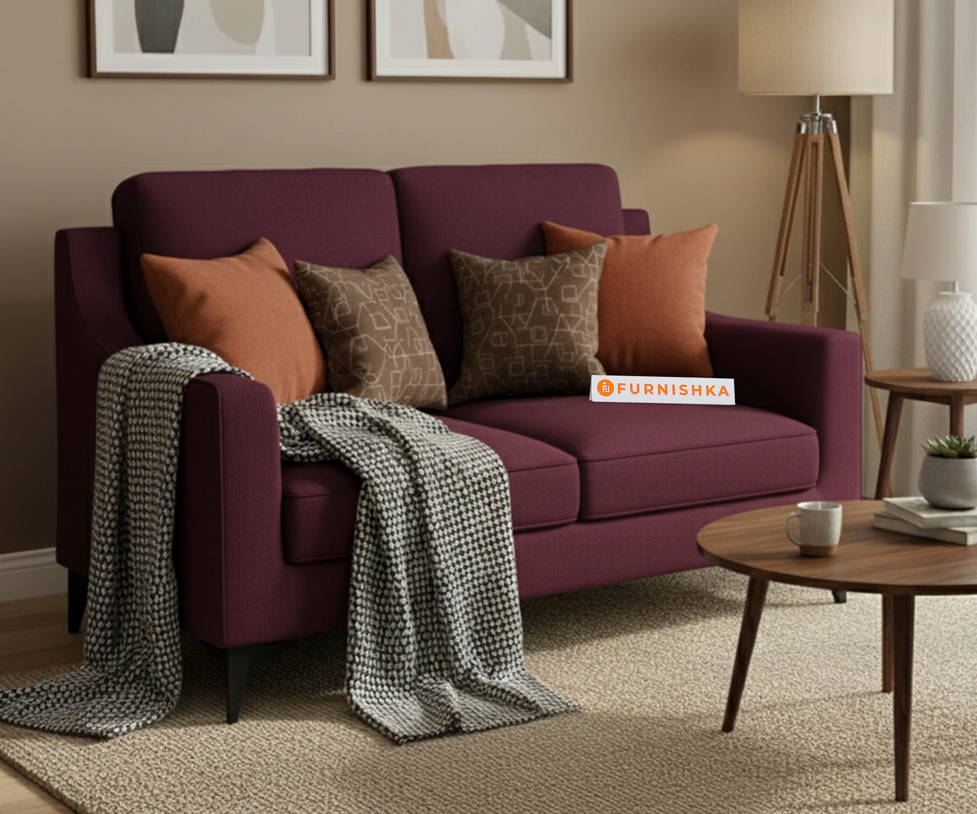 Arrasso 2 seater Sofa Dark Red wine - Furnishka