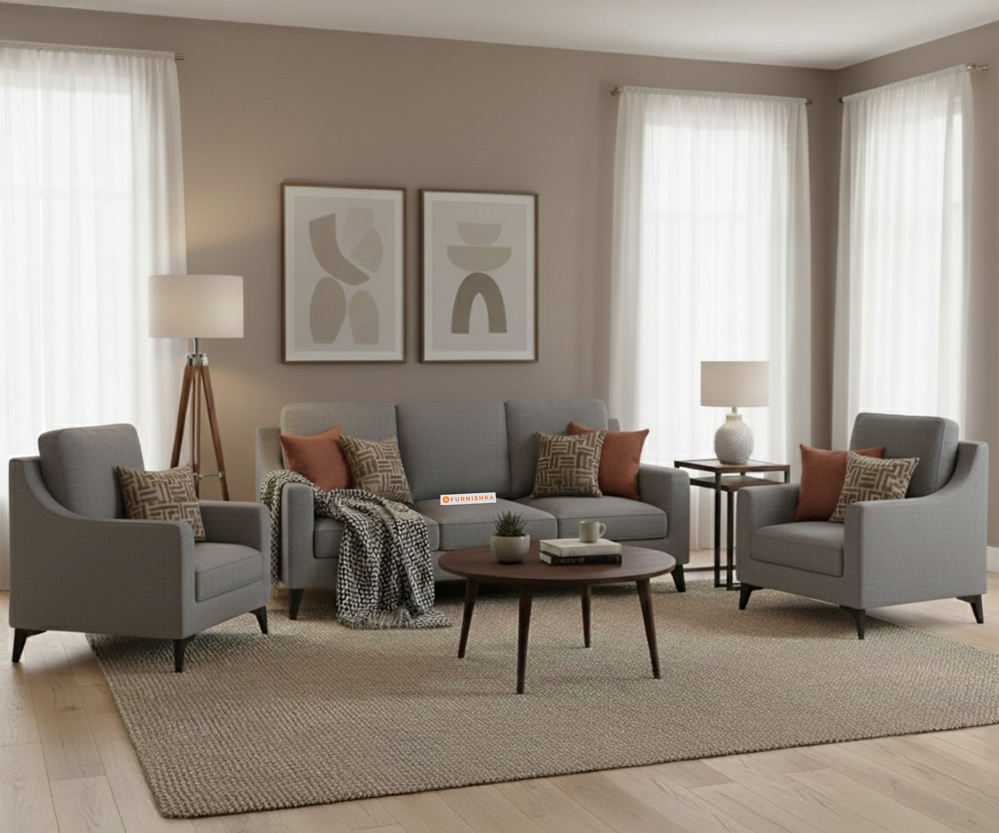 Arrasso 3+1+1 Seater Sofa Set Space Grey - Furnishka 