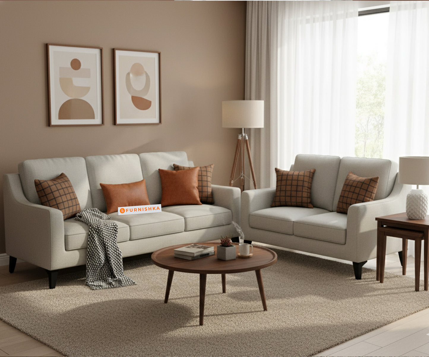 Arrasso 3+2 Seater Sofa Light Beige - Furnishka 