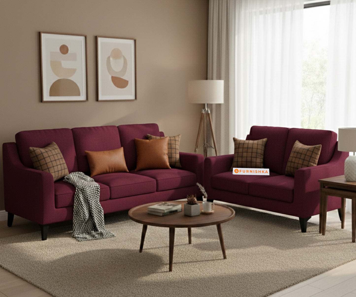 Arrasso 3+2 Seater Sofa Red Wine - Furnishka 