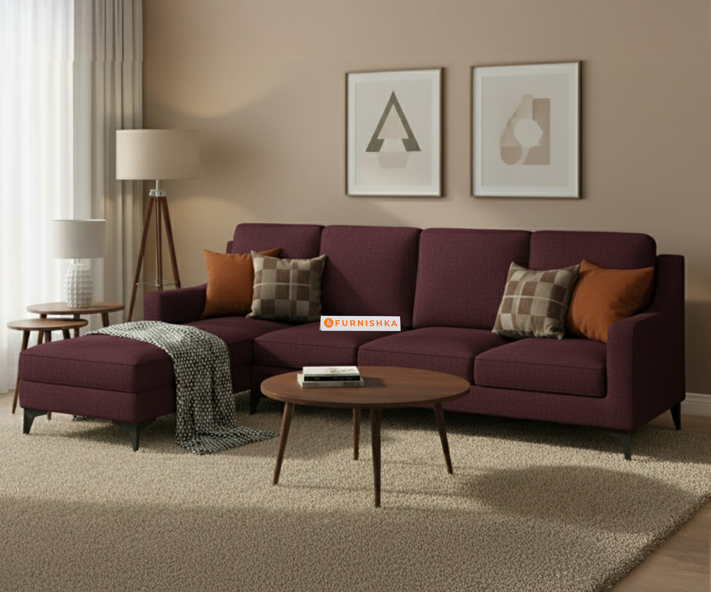 Arrasso 3+LHS L Shape Sofas - Dark Red Wine - Furnishka