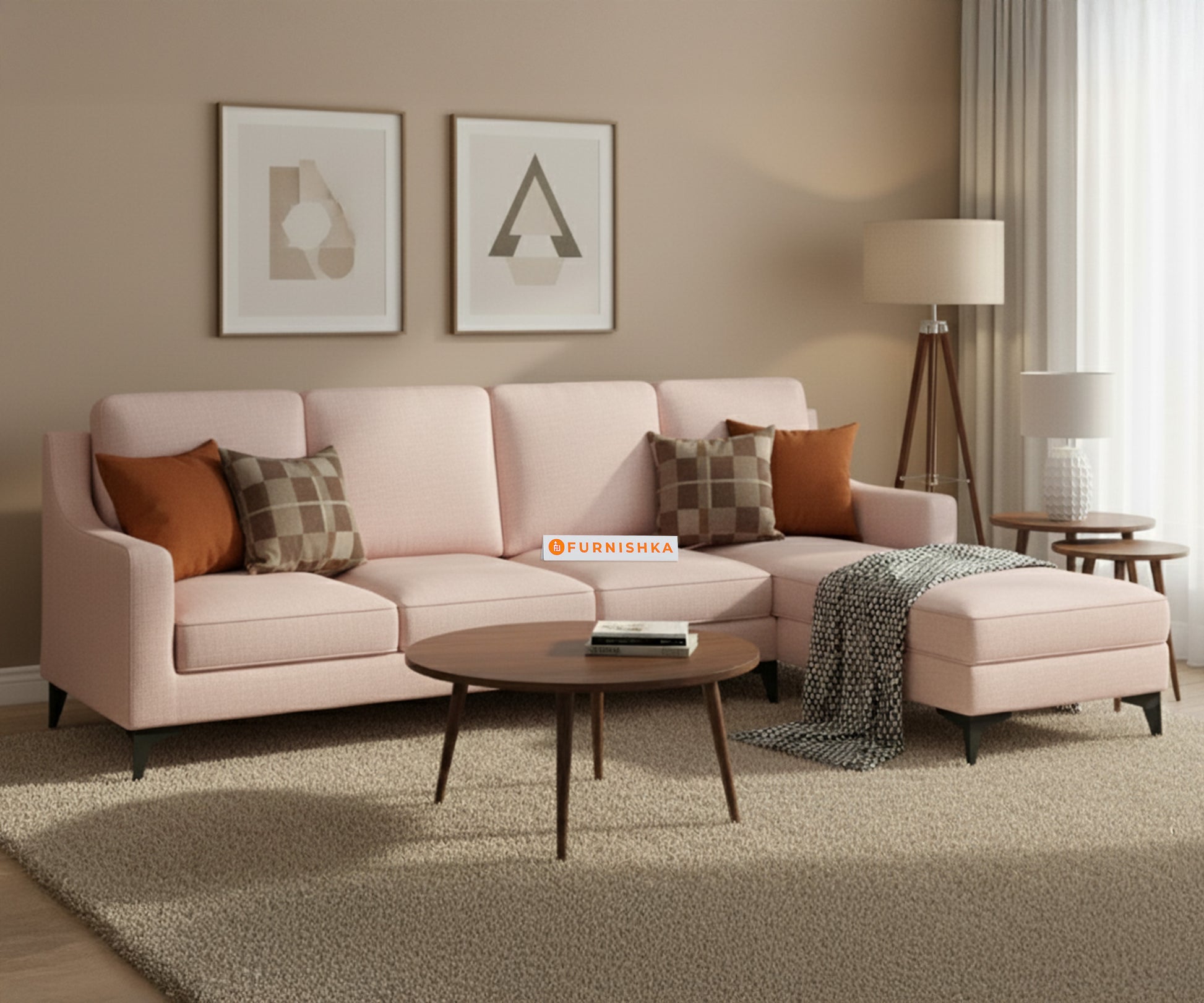 Arrasso 3+RHS Sectional Sofa- Flamingo Pink - Furnishka 
