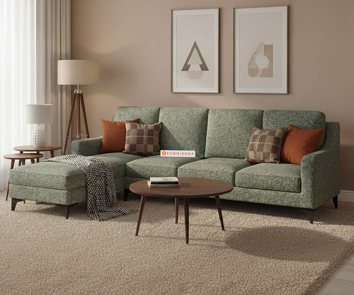Arrasso 3 Seater L Shape Sofas with Anthology Fabric Green -LHS - Furnishka