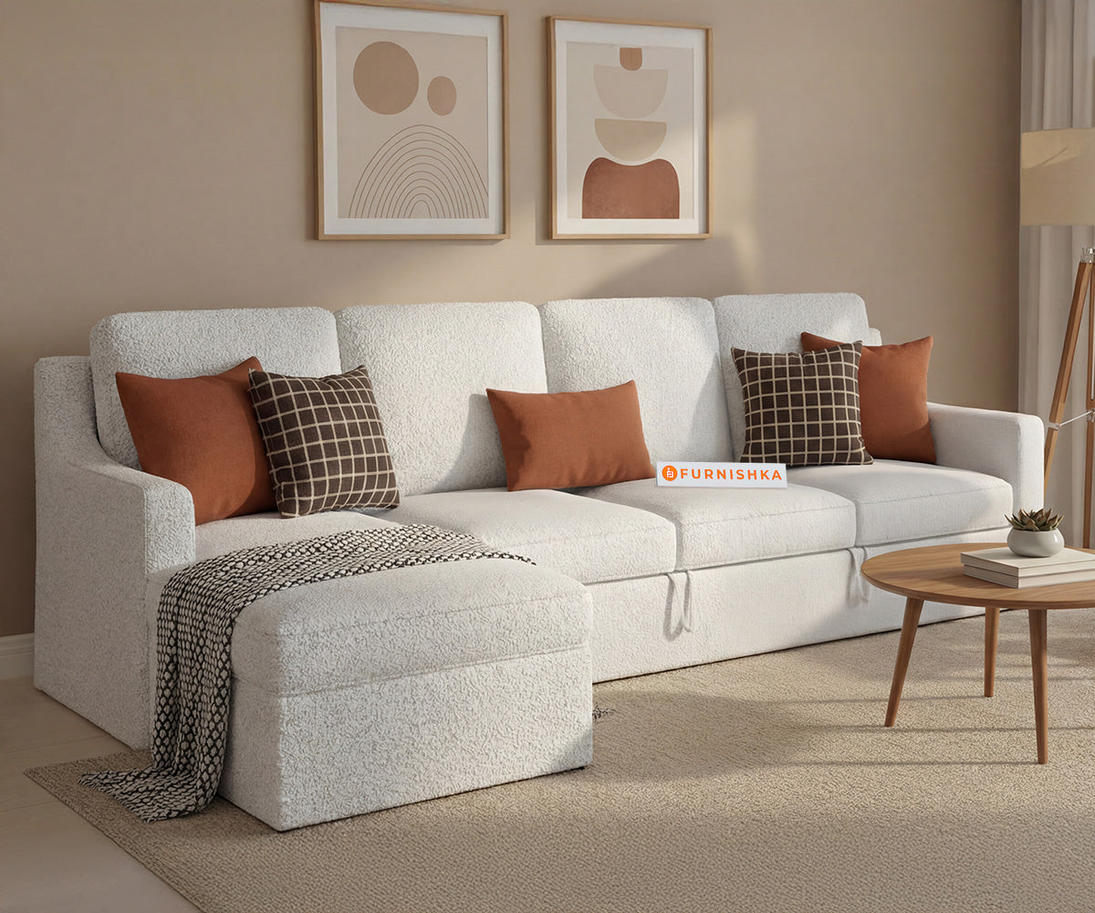 Arrasso 3 Seater Sofa Cum Bed with Anthology Fabric Light Beige-LHS - Furnishka