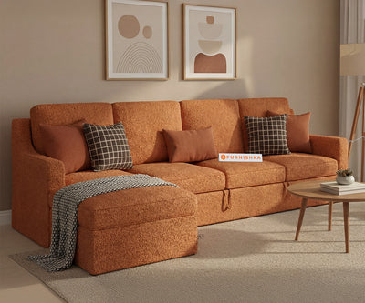 Arrasso 3 Seater Sofa Cum Bed with Anthology Fabric Orange -LHS
