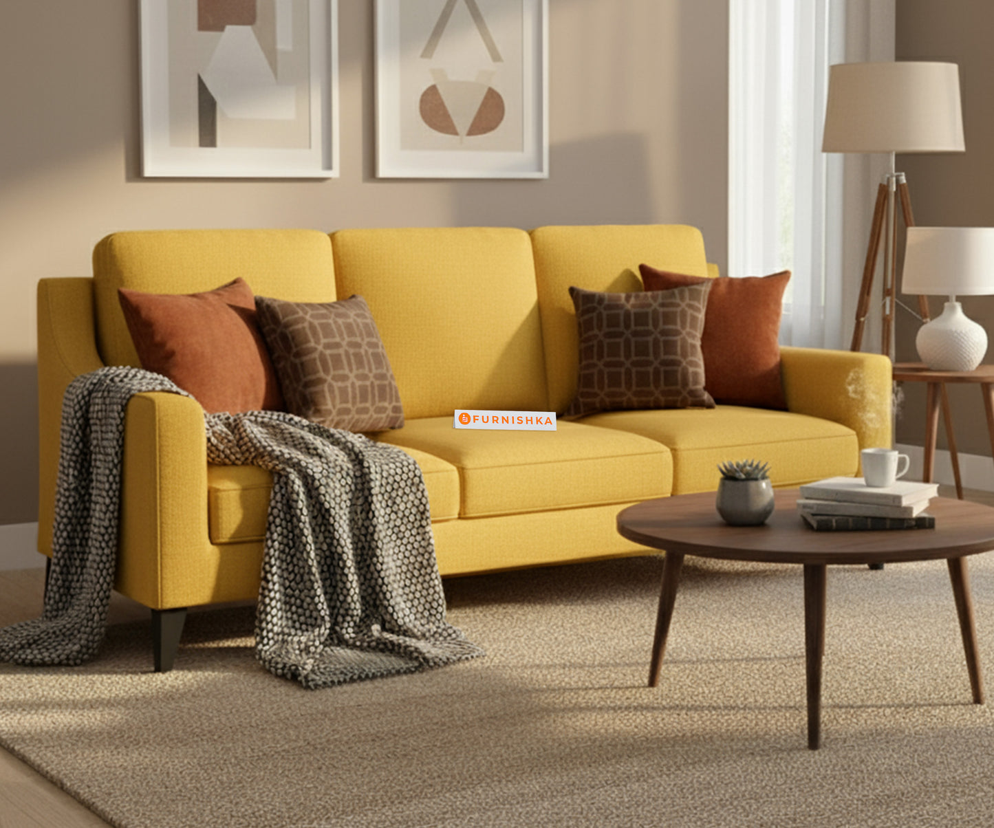 Arrasso 3 Seater Sofa Mustard Yellow - Furnishka 