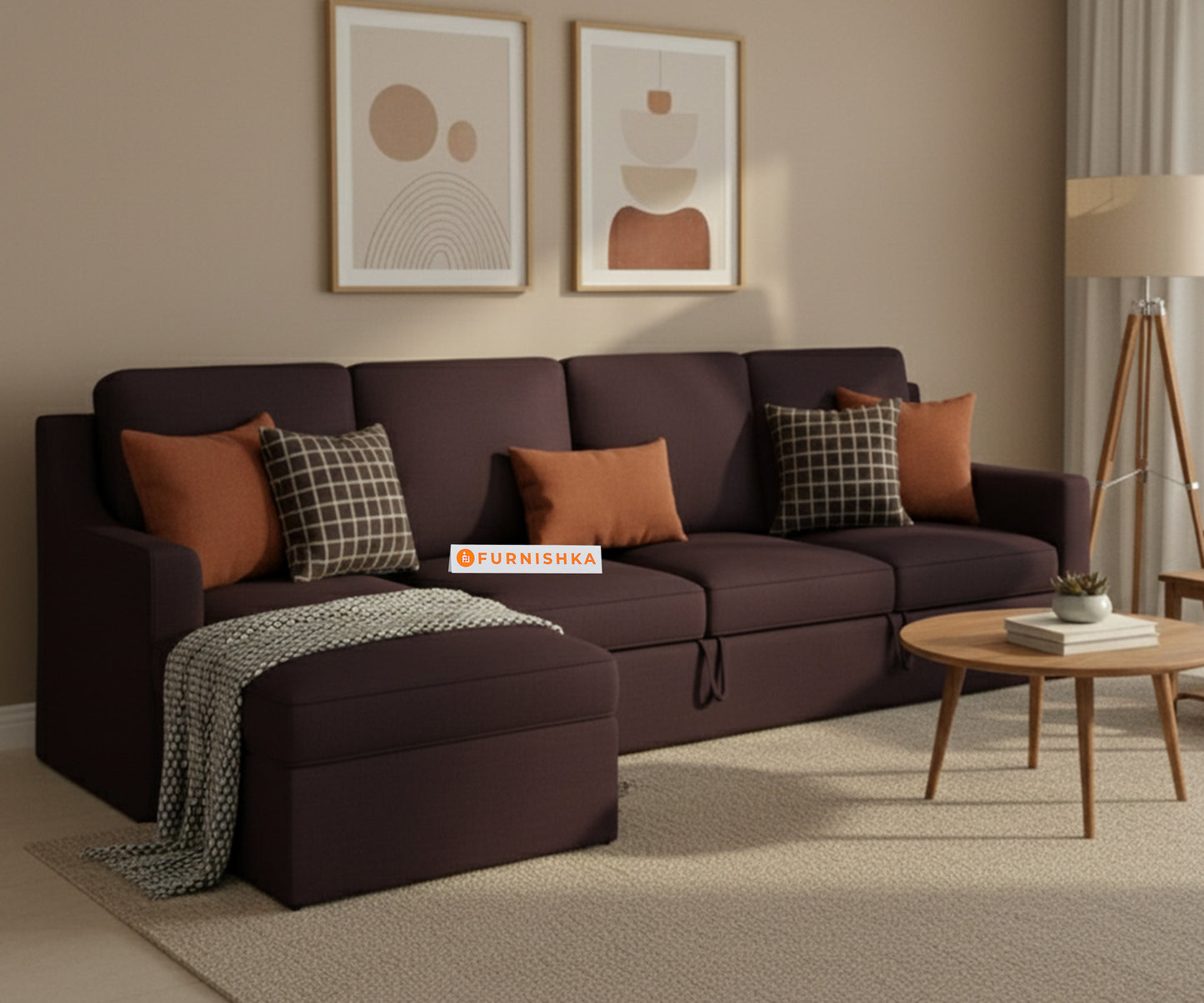 Arrasso Sofa 3+L LHS Sofa cum Bed  - Dark Red Wine - Furnishka 