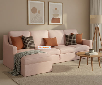 Arrasso Sofa 3+L LHS Sofa cum Bed  - Flamingo Pink - Furnishka 