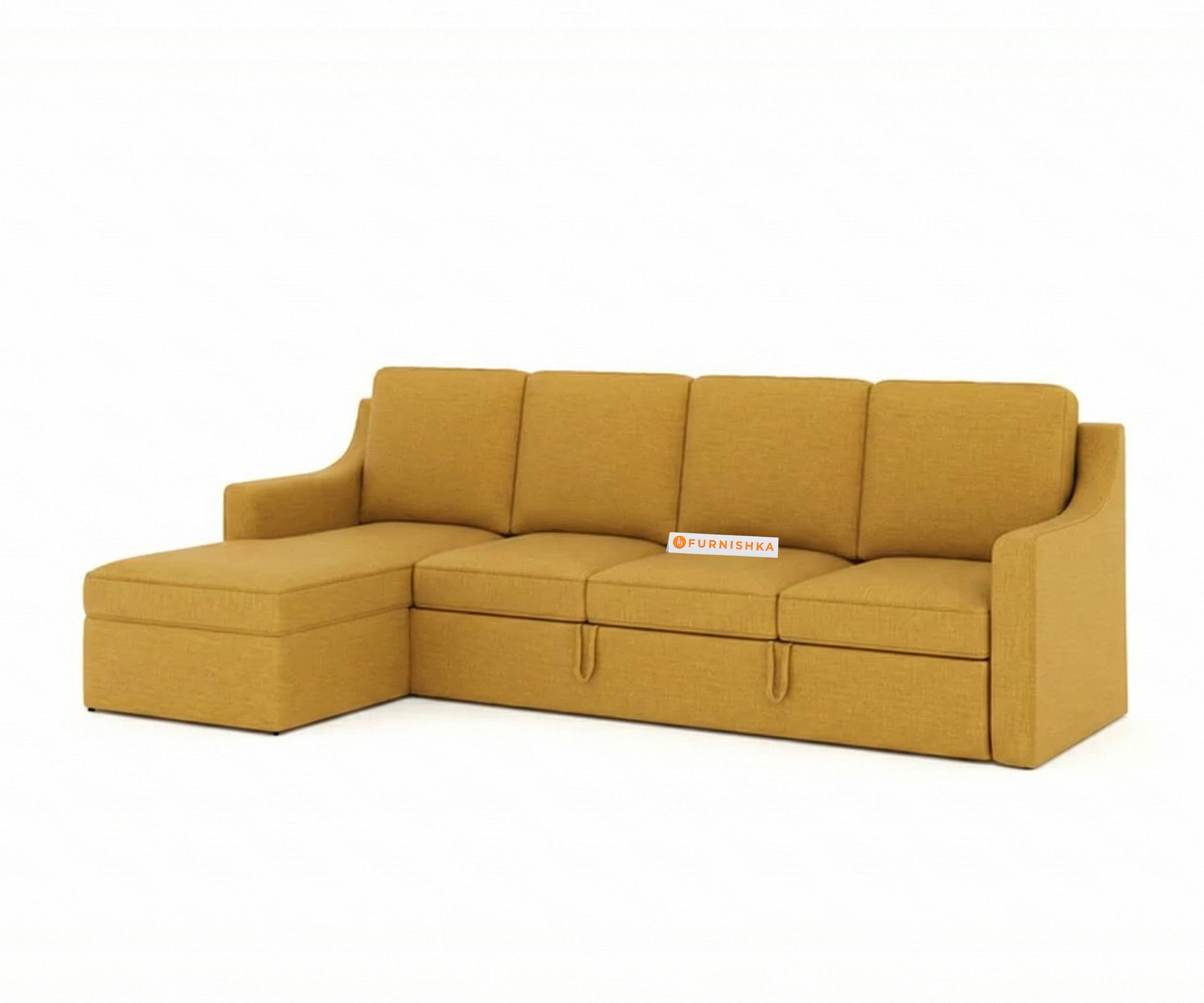 Arrasso Sofa 3+L LHS Sofa cum Bed  - Mustard Yellow - Furnishka 