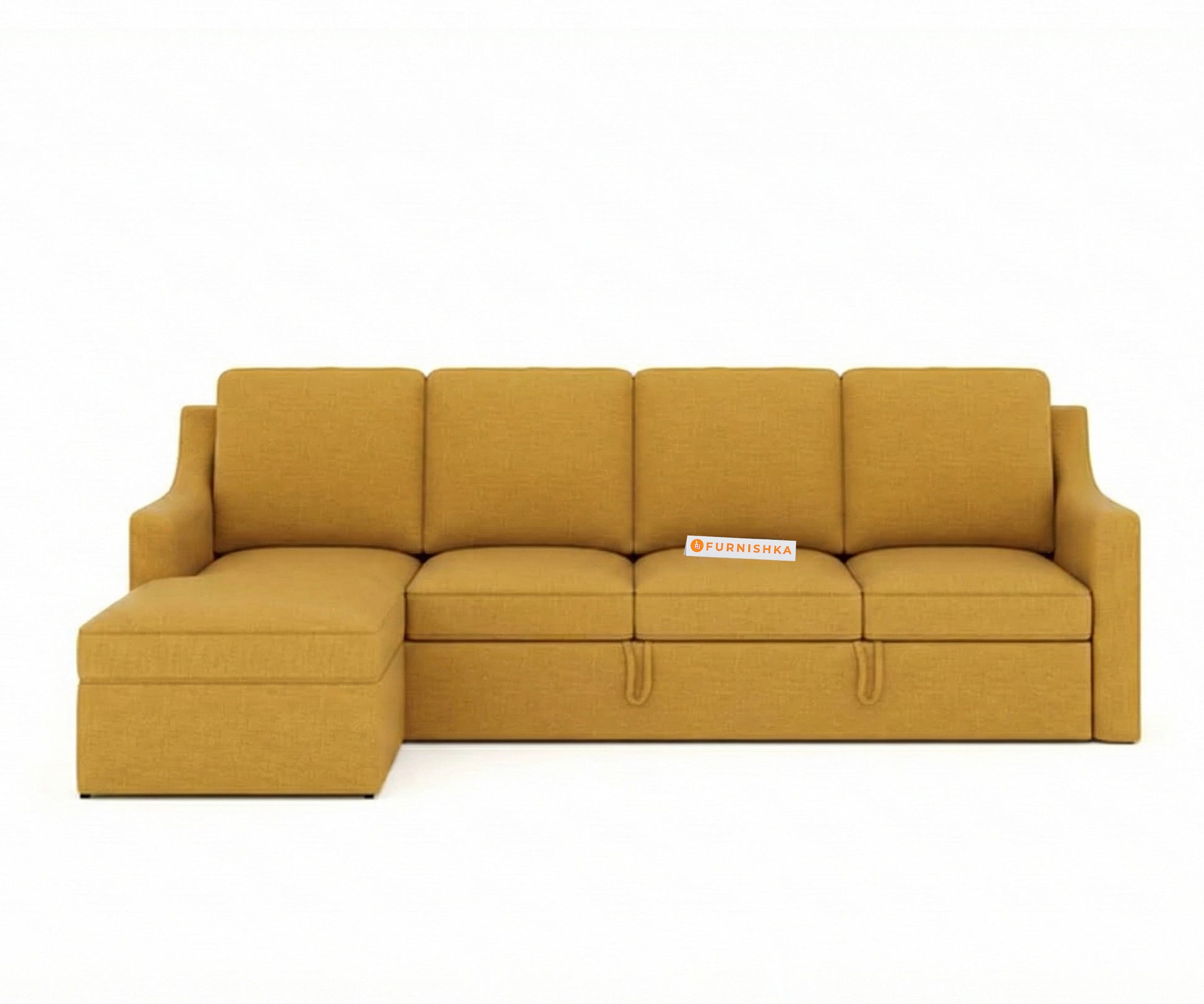 Arrasso Sofa 3+L LHS Sofa cum Bed  - Mustard Yellow - Furnishka 