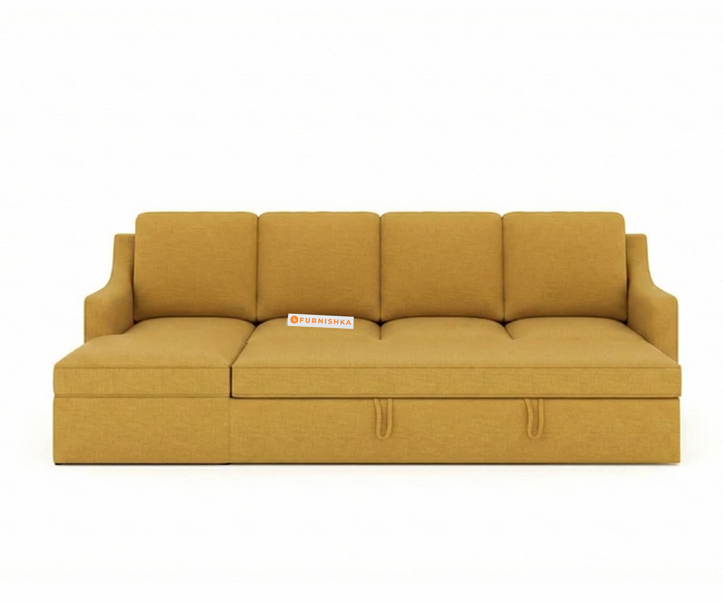 Arrasso Sofa 3+L LHS Sofa cum Bed  - Mustard Yellow - Furnishka 