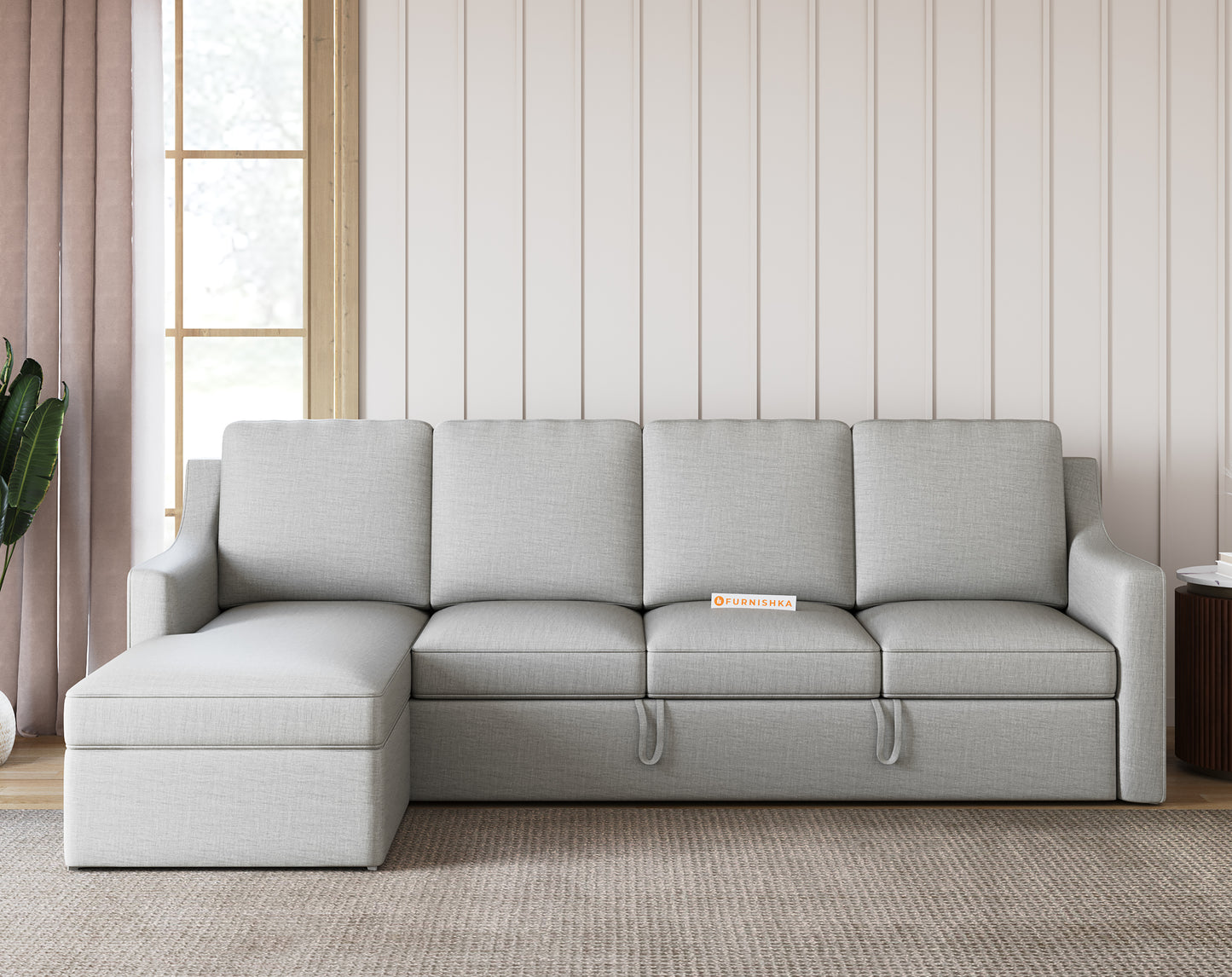 Arrasso Sofa 3+L LHS Sofa cum Bed  - Pull out Type LIght Beige - Furnishka 