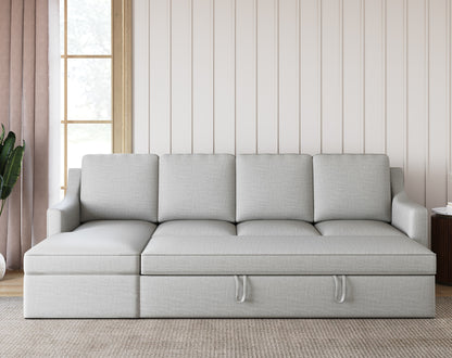 Arrasso Sofa 3+L LHS Sofa cum Bed  - Pull out Type LIght Beige - Furnishka 