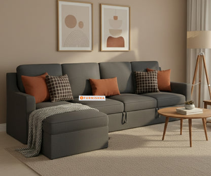 Arrasso Sofa 3+L LHS Sofa cum Bed  - Trout - Space Grey - Furnishka 