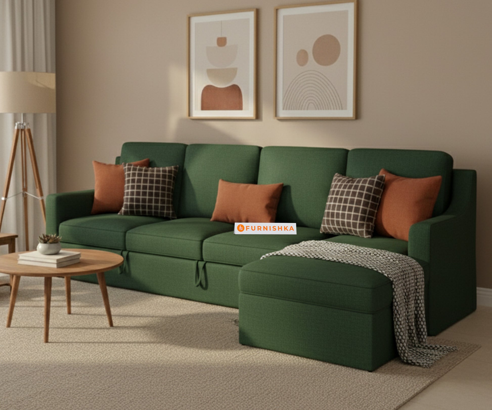 Arrasso Sofa 3+L RHS Sofa cum Bed  - Dark Green Pine - Furnishka 