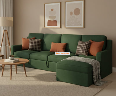 Arrasso Sofa 3+L RHS Sofa cum Bed  - Dark Green Pine