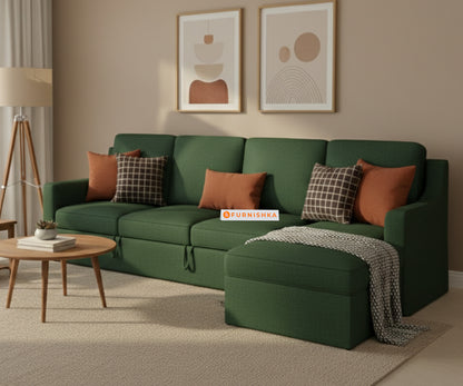 Arrasso Sofa 3+L RHS Sofa cum Bed  - Dark Green Pine - Furnishka 