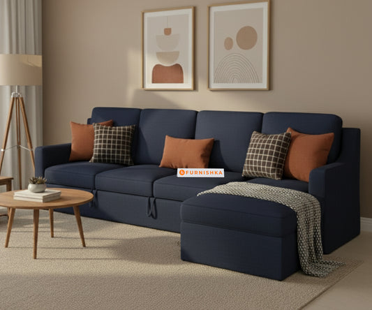 Arrasso Sofa 3+L RHS Sofa cum Bed -Dark Navy Blue - Furnishka