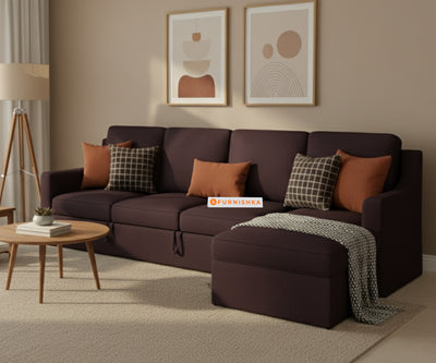 Arrasso Sofa 3+L RHS Sofa cum Bed  - Dark Red Wine