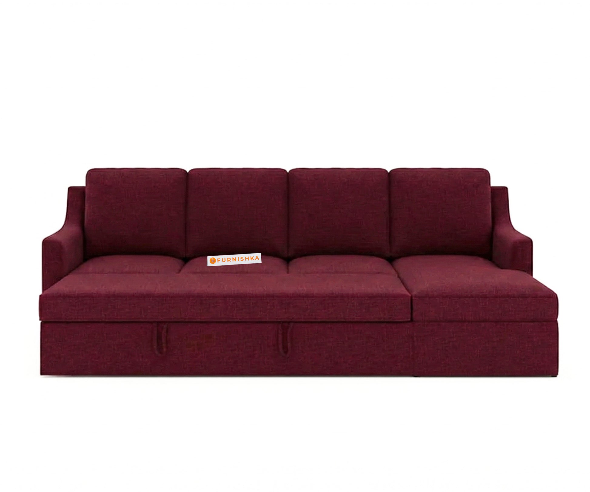 Arrasso Sofa 3+L RHS Sofa cum Bed  - Dark Red Wine - Furnishka 