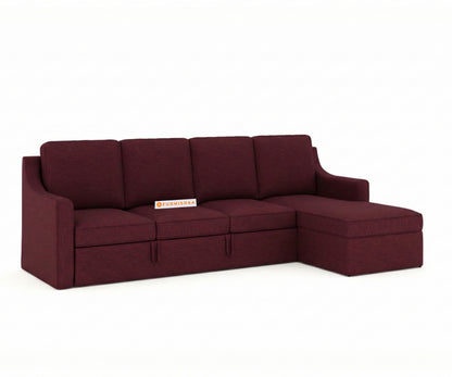 Arrasso Sofa 3+L RHS Sofa cum Bed  - Dark Red Wine - Furnishka 