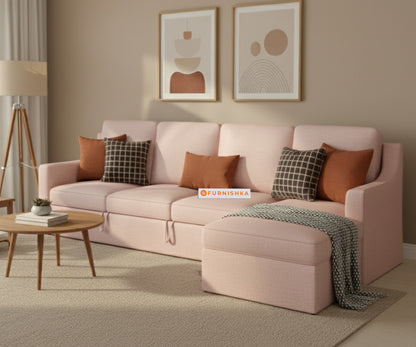 Arrasso Sofa 3+L RHS Sofa cum Bed  - Flamingo Pink - Furnishka 