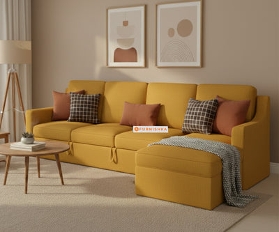 Arrasso Sofa 3+L RHS Sofa cum Bed  - Mustard Yellow