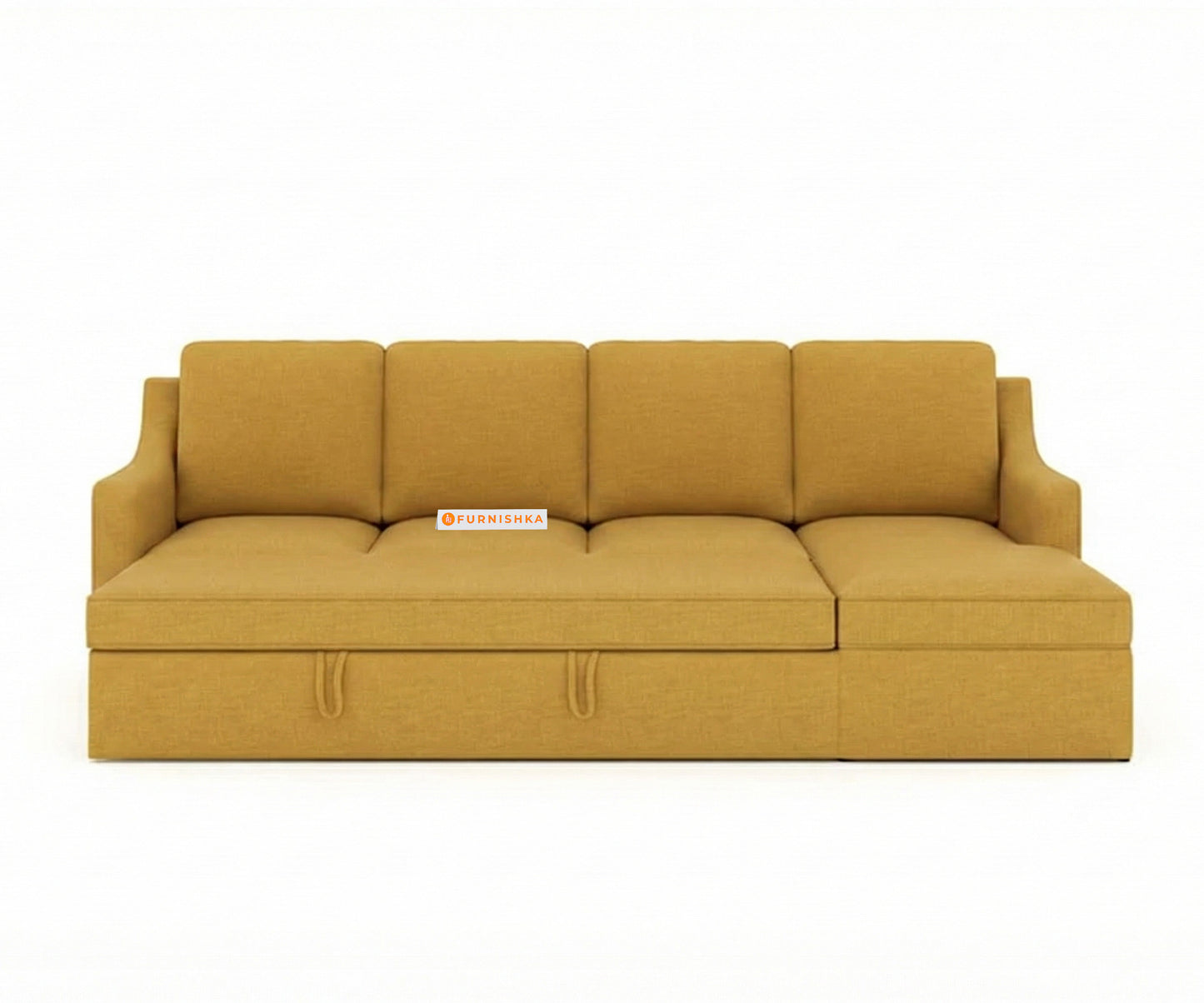 Arrasso Sofa 3+L RHS Sofa cum Bed  - Mustard Yellow - Furnishka 