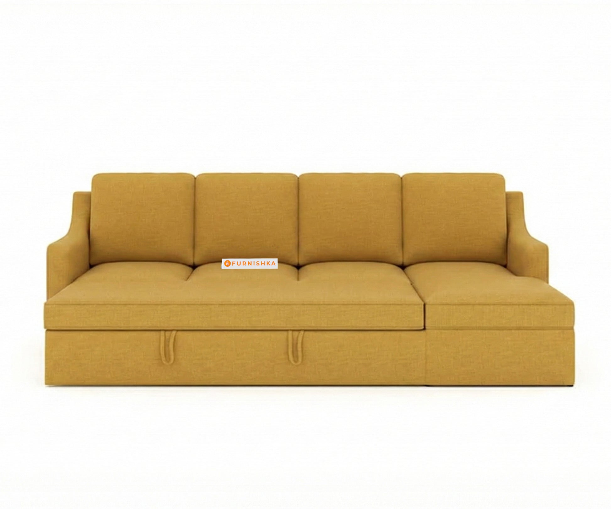 Arrasso Sofa 3+L RHS Sofa cum Bed  - Mustard Yellow - Furnishka 