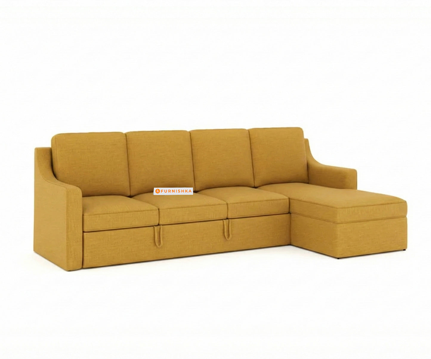 Arrasso Sofa 3+L RHS Sofa cum Bed  - Mustard Yellow - Furnishka 