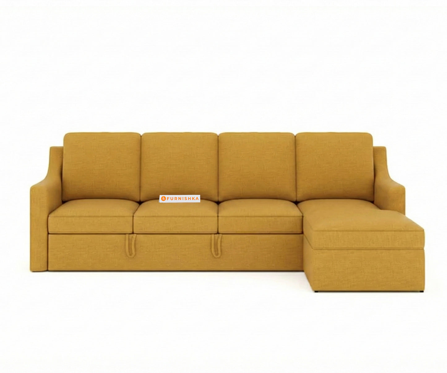 Arrasso Sofa 3+L RHS Sofa cum Bed  - Mustard Yellow - Furnishka 