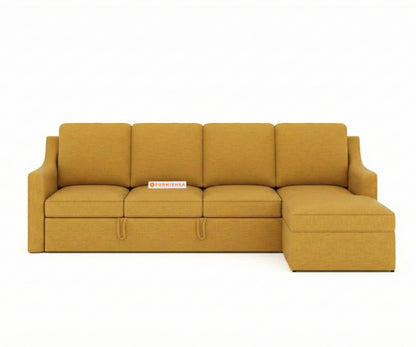 Arrasso Sofa 3+L RHS Sofa cum Bed  - Mustard Yellow - Furnishka 